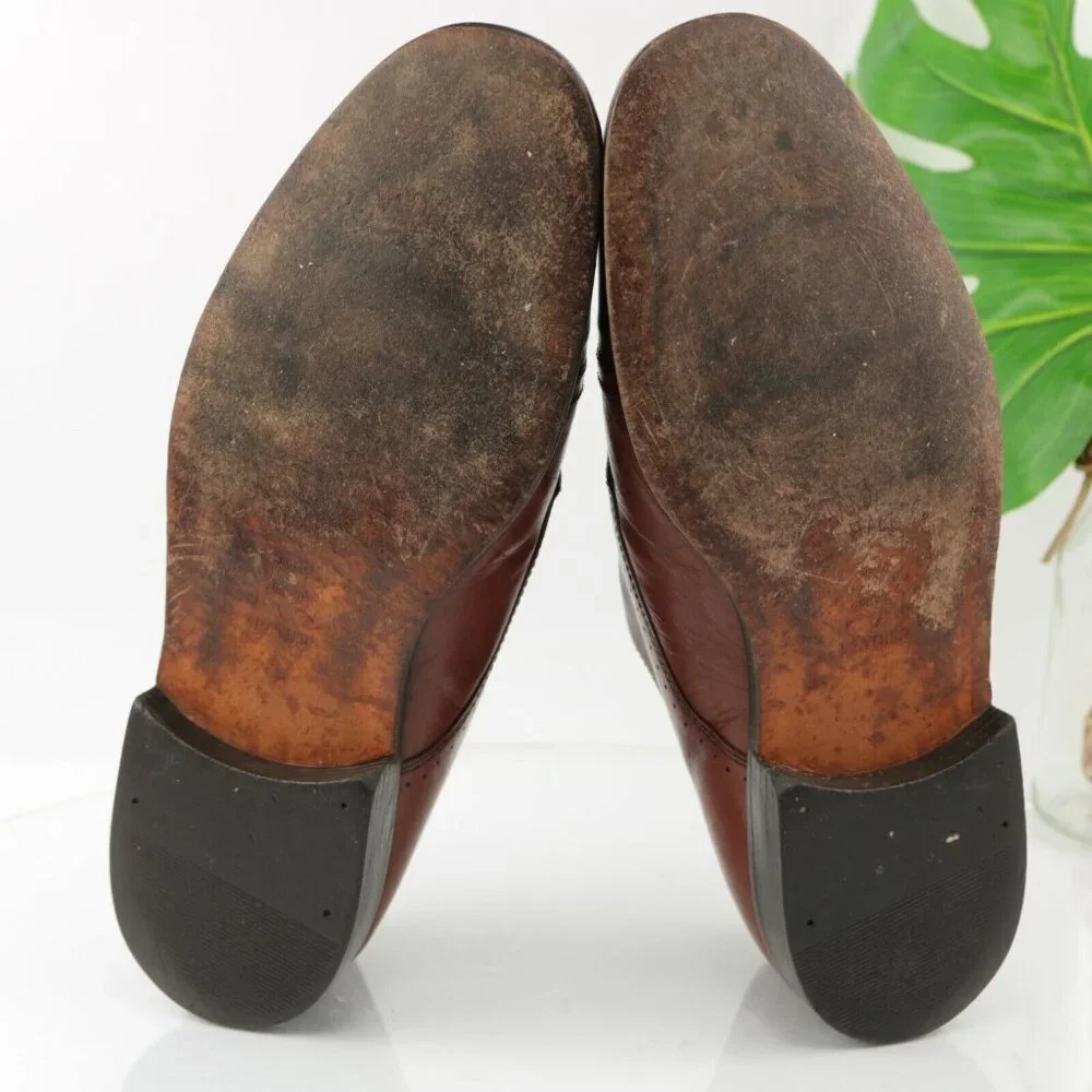 VTG Stanley Blacker Mens Oxford  Size 11.5 Red Leather Italy Handmade Dress Shoe - Picture 9 of 12
